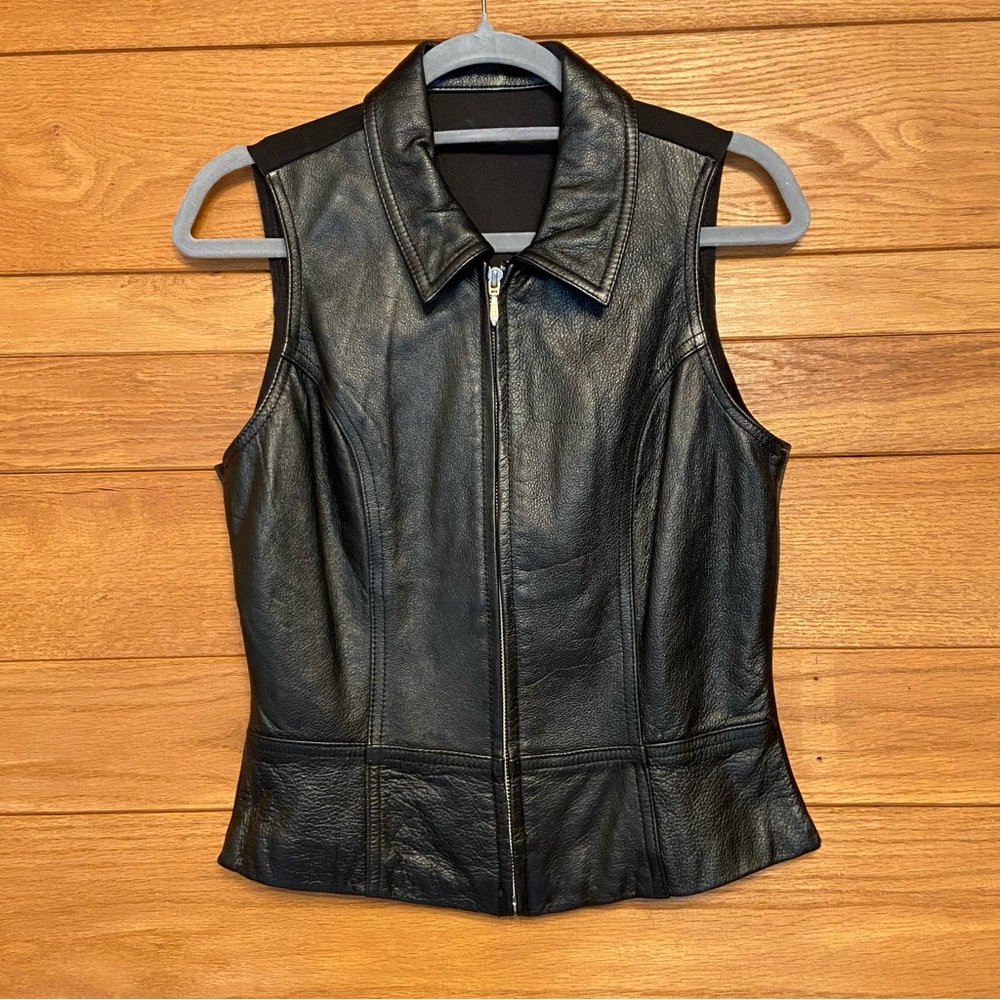 Wilsons Leather black leather zip up front vest